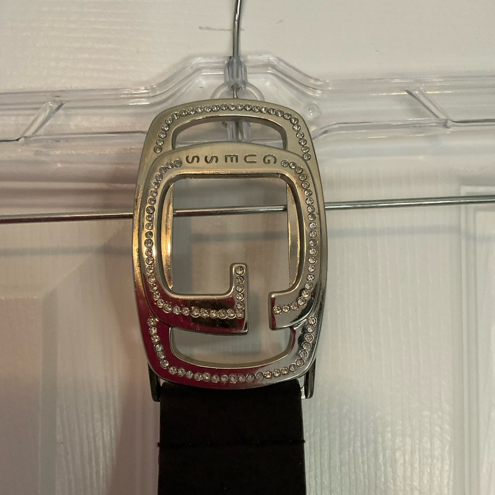 Guess silver rhinestone buckle with silver stud belt